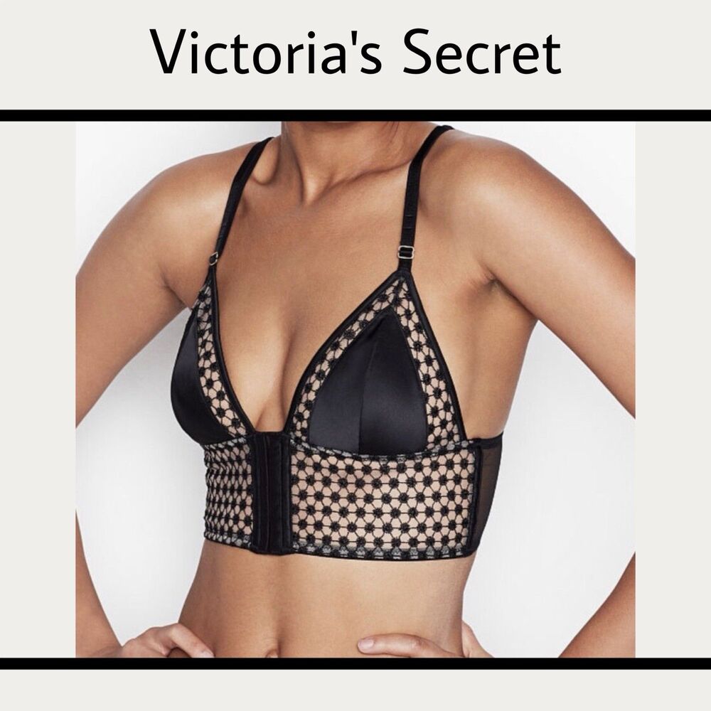 Victorias Secret Luxe Lingerie Starburst Sexy Satin Bralette Bra Black XS